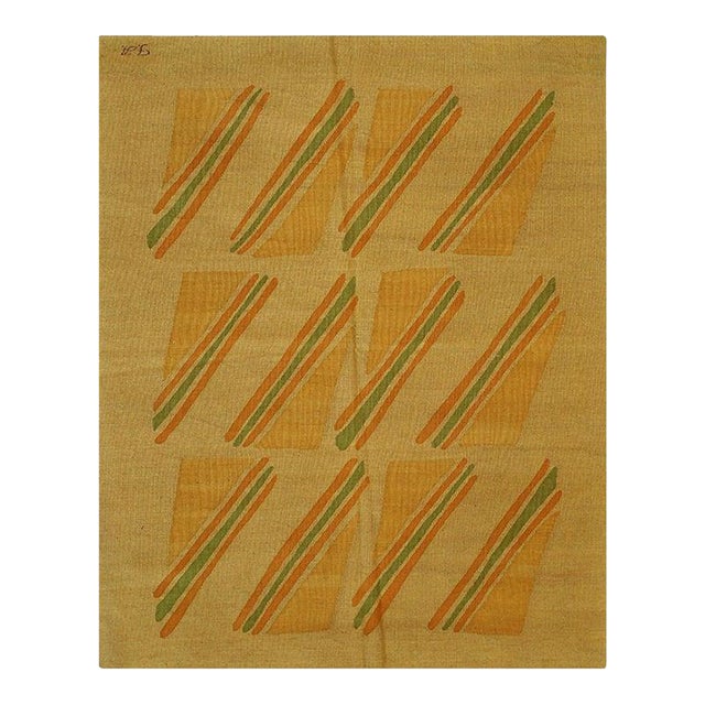 6x8 Ivory Flat Weave Wool Striped Block Motif Geometric Modern Carpet Rug For Sale