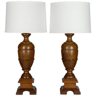 French Walnut Baluster Form Lamps - a Pair For Sale