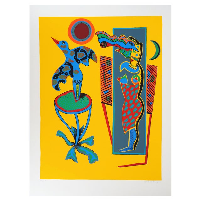 Cécile De Bruijn, Woman With a Bird, 1950, Silkscreen For Sale
