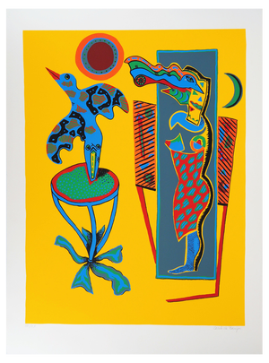 Cécile De Bruijn, Woman With a Bird, 1950, Silkscreen