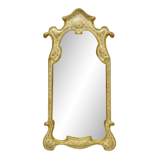 Vintage Italian Florentine Carved Sculpted Giltwood Cream and Gold Wall Mirror For Sale