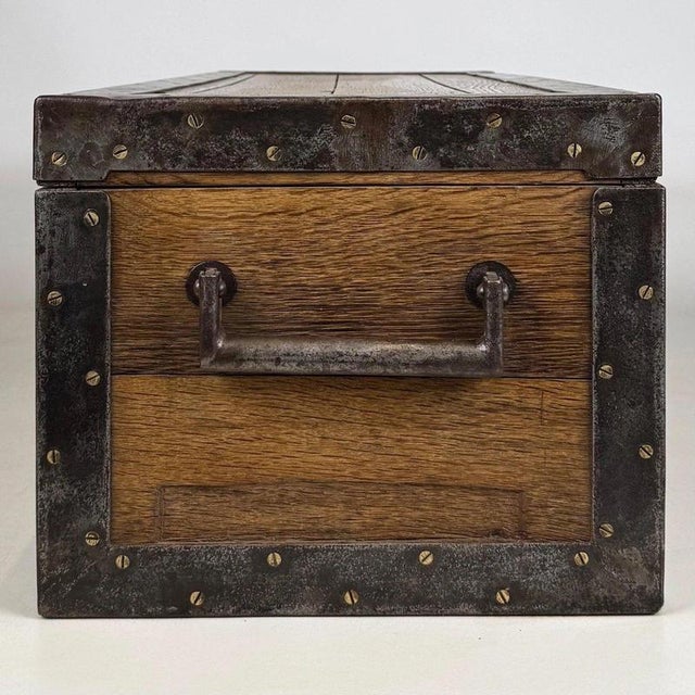 2000 - 2009 Antique Early 20th Century English Iron-Bound Oak Storage Chest For Sale - Image 5 of 12