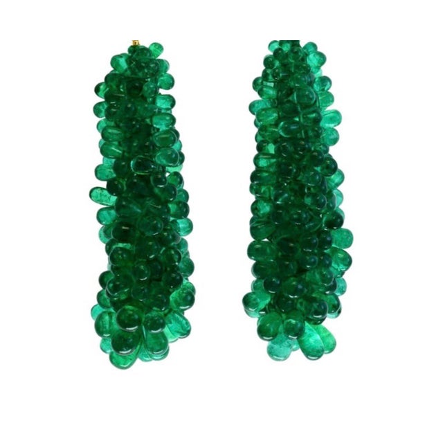 2000 - 2009 89 Carat Colombian Emerald Briolettes & Diamond Hanging Drop Earrings 18 Kt Gold For Sale - Image 5 of 18