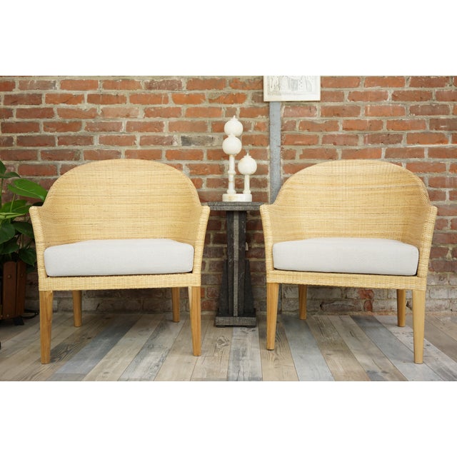 Wood and Rattan Armchairs, Set of 2 For Sale - Image 5 of 5