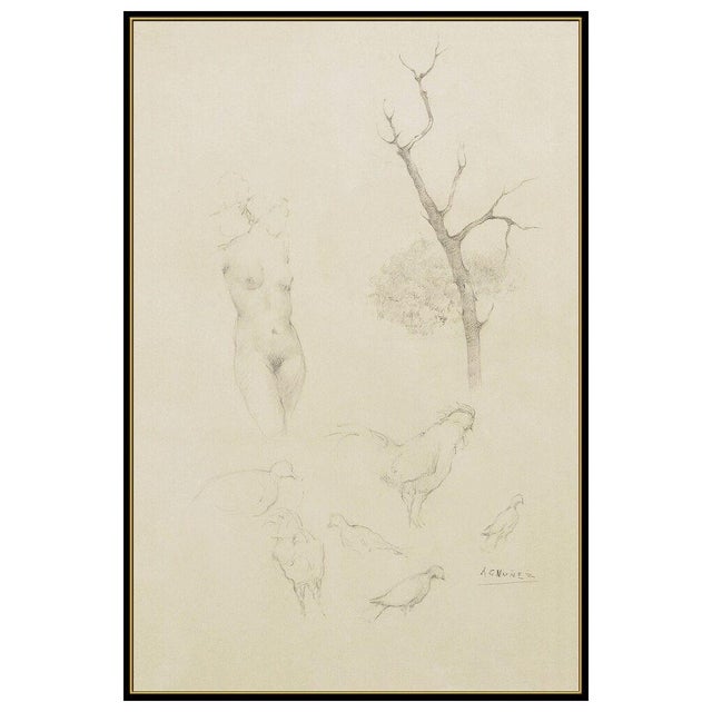 The artwork here, "Study of Nature", is an intricate depiction of a group of chickens, a nude female and a tree, that is...