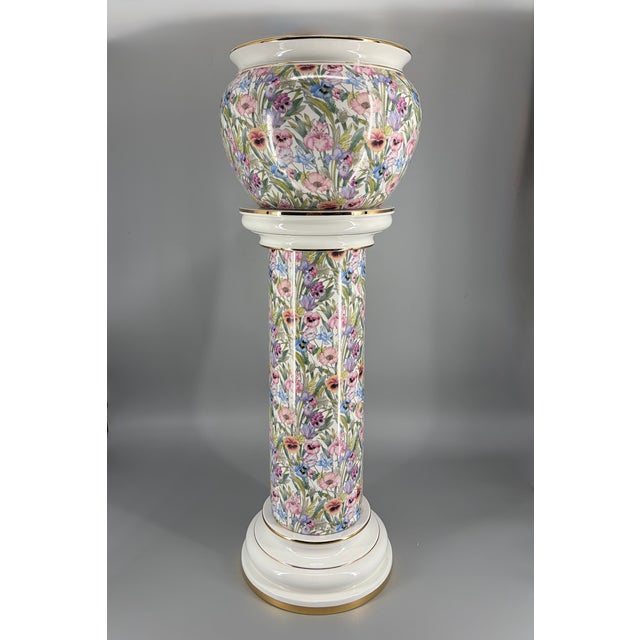 24 Karat Gold-Gilded Ceramic Plant Stand with Floral Chintz Pattern from Austrolux, Austria, 1980s For Sale - Image 16 of 16