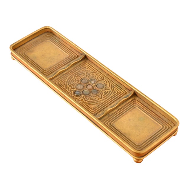 Tiffany Studios New York Bronze Doré and Abalone Pen Tray For Sale