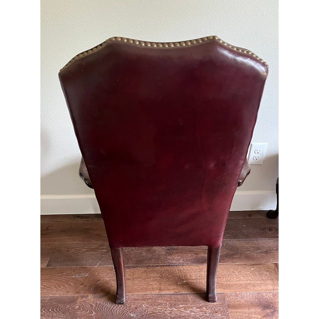Queen Anne Late 20th Century St. Timothy Queen Anne Style Maroon Leather Library/Office Chairs - A Pair For Sale - Image 3 of 12