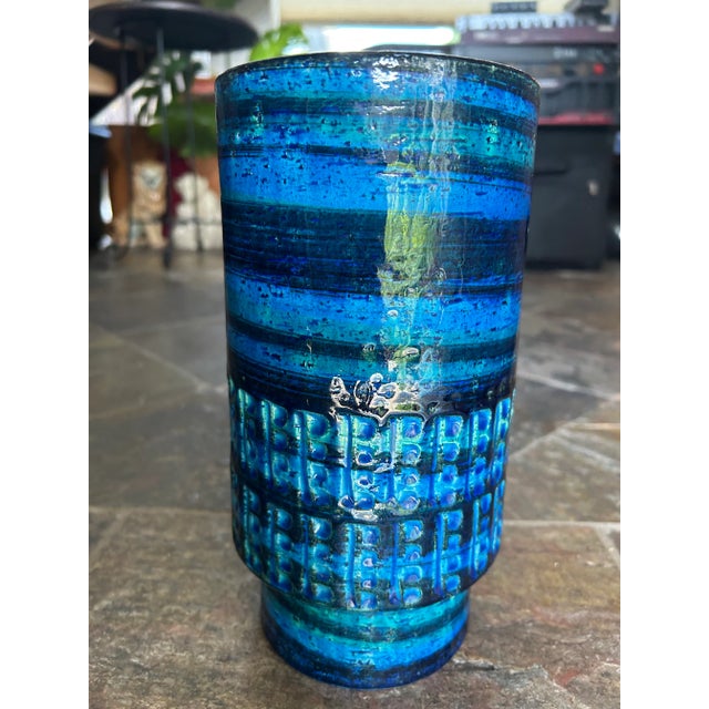 Ceramic Italian Bitossi Rimini Blue Ceramic Vase, 1960s, Designer Aldo Londi For Sale - Image 7 of 13