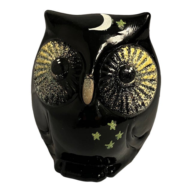 Artist Signed, Black Glass Fenton Owl Paperweight Figure For Sale