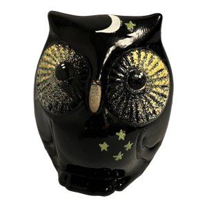 Artist Signed, Black Glass Fenton Owl Paperweight Figure