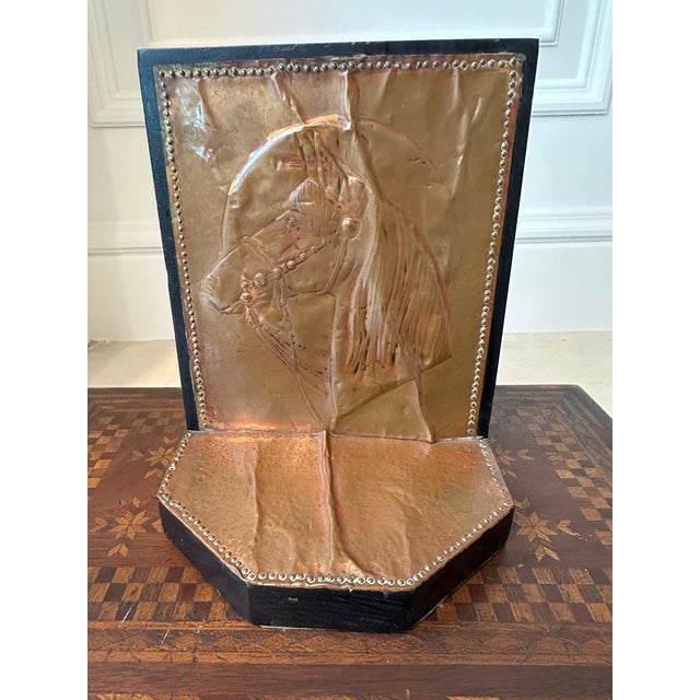 Vintage Handcrafted Pair of Equestrian Bookends With Horses of Embossed Copper on Wood, Made in England For Sale - Image 14 of 14