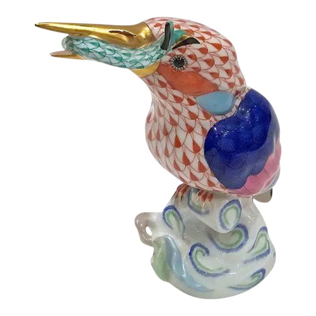 Vintage Late 20th Century Herend Porcelain Bird & Fish Figurine For Sale