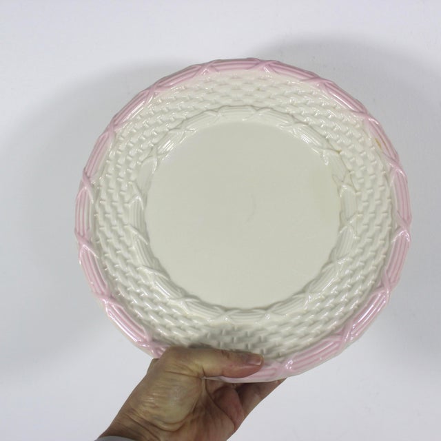 Vintage Ceramic French Majolica Colander or Berry Bowl With Drainage Platter for Draining, Holes, Fruit Strainer Serving Pink 2 Piece Set For Sale - Image 10 of 10