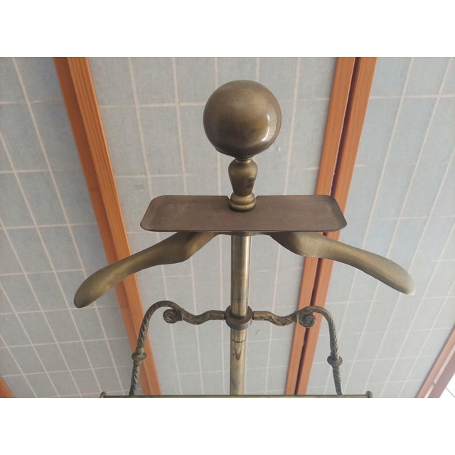 Brass Vintage Art Deco Brass Gentleman's Valey Stand With Cannon Ball 1950's- 1960's Garment Rack. For Sale - Image 8 of 14
