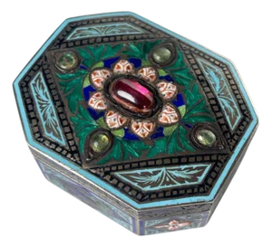 An Austrian Enameled Gilded Sterling Silver Mounted Precious Stones Box
