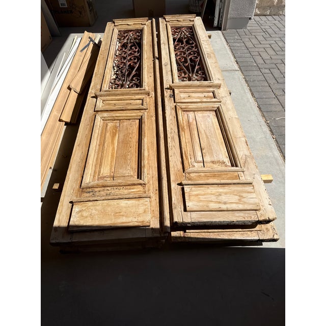 French Antique Architectural Salvage Doors French Mediterranean Style With Iron Grilles For Sale - Image 3 of 10