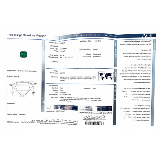 AGL Certified Minor Traditional 5 Carat Colombian Emerald Diamond Stud Earrings 5 Carat finest Colombian Emerald Cut...