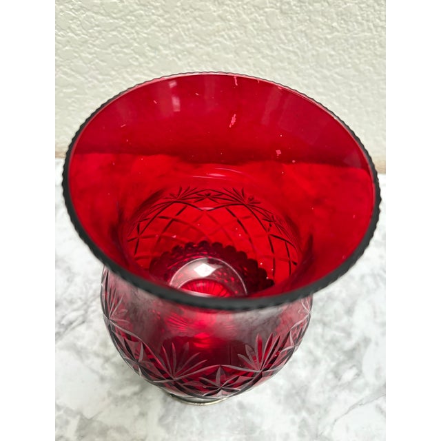 Vintage Red Cut Glass Candle Vessel Lantern or Vase For Sale In Sacramento - Image 6 of 9