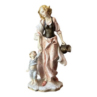 VTG Italian Sculpture of a Mother & Son by Amilcare Santini , 17" T., Heavy For Sale