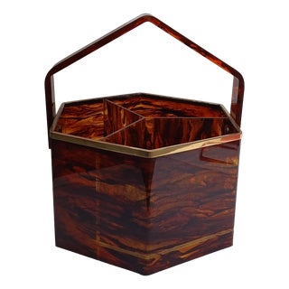 Large Hexagonal Acrylic Glass Container with Turtle Effect, Italy, 1970s For Sale