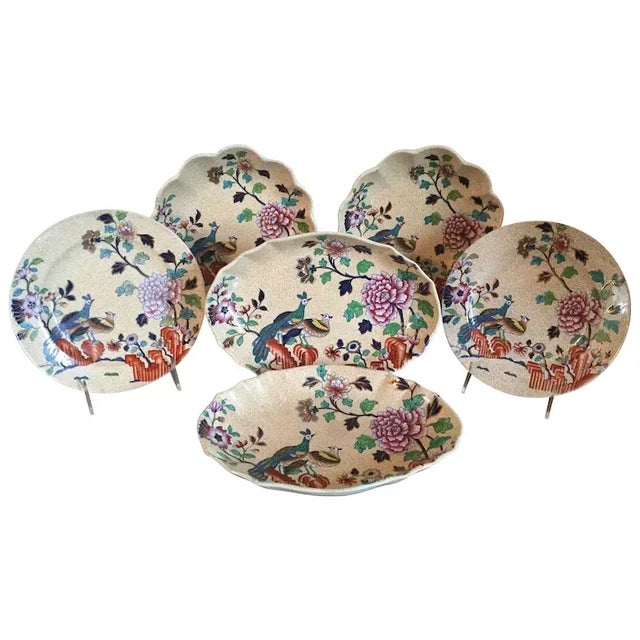 Early 19th Century Spode Chinese Peacock & Peony Dessert Dishes & Plates - Set of 6 For Sale - Image 10 of 10