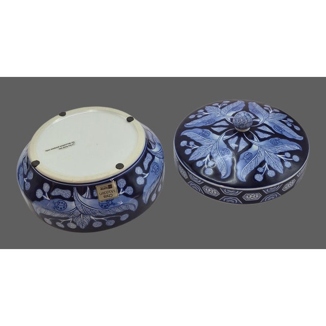 Ceramic Decorative Chris Madden Ladybugs Blue & White Leaf Floral Lidded Porcelain Jar For Sale - Image 7 of 8