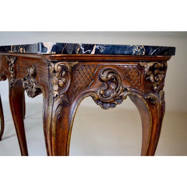 Wood Monumental Louis XV Style Console Table, Portoro Marble Top, 1920s For Sale - Image 7 of 18