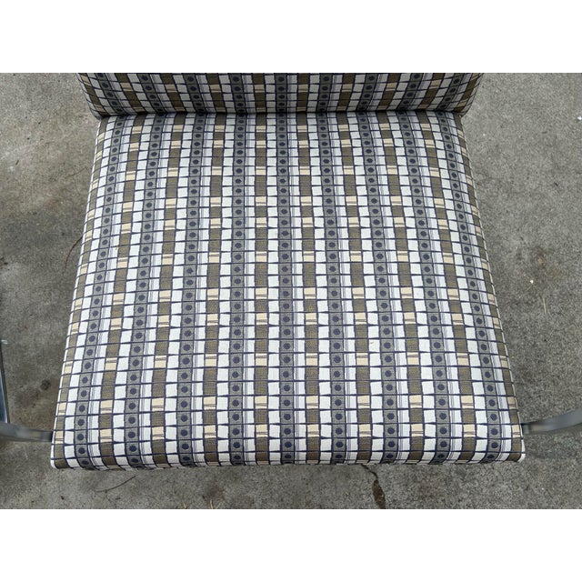 White 2003 Set of 4 Mies Van Der Rohe for Knoll Flat Bar Brno Arm Chairs Grid Fabric Pattern For Sale - Image 8 of 15