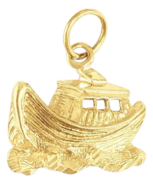 Fishing Boat with Diamond Cuts Charm/Pendant 14k Yellow Gold