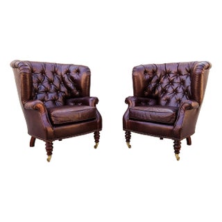 Baker Wingback Chesterfield Club Chairs in Ostrich Leather - Set of 2 For Sale