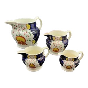 Antique Gaudy Welsh Tulip Bellflower Copper Lustre (4) Pitchers
