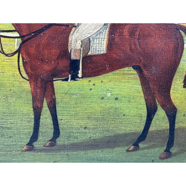 Olive English Oil Painting of Racehorse Persimmon With Jockey Jack Watts, Royal Thoroughbred Portrait Circa 1898 in the Manner of John Frederick Herring Sr. For Sale - Image 8 of 18