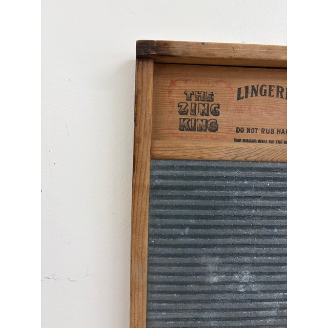 1930s Vintage 1930s–40s Zinc King Lingerie Washboard No. 703 Wood & Zinc Americana For Sale - Image 5 of 13
