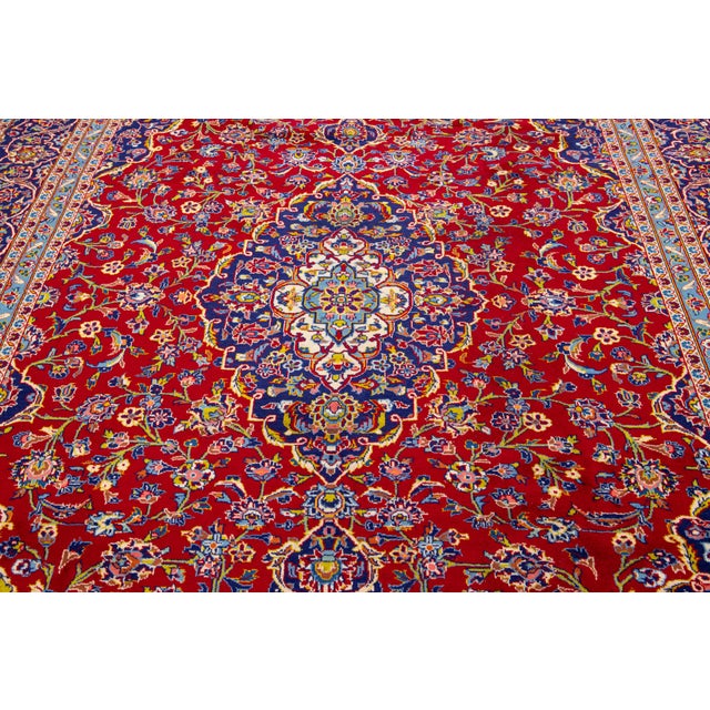 Textile Vintage Hand-Knotted Persian Kashan Red Wool Rug With Medallion Motif For Sale - Image 7 of 8
