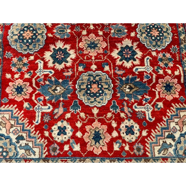 2000 - 2009 Red Persian Karaja Medallion Hand-Knotted Wool Rug - 4'0" X 7'2" For Sale - Image 5 of 12