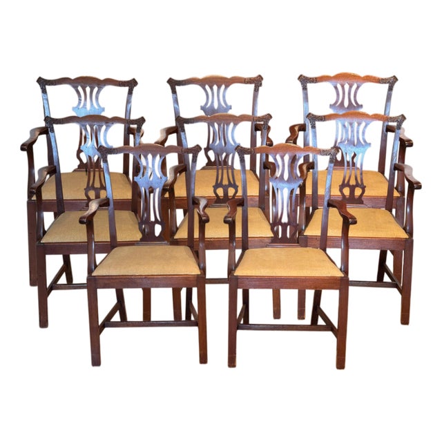 1950s Set of Eight Mahogany Chippendale-Style Armchairs For Sale