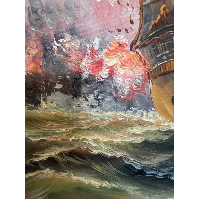 Large Maritime Naval Battle Oil Painting Signed K. Bosen Sailing Ships Seascape For Sale - Image 4 of 11