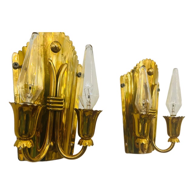 Pair of 1960s Golden Brass Regency Italian Mid Century Wall Lamps For Sale