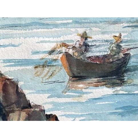 Coastal L Hirsch Watercolor Marine Painting Signed Paper Gouache Fisherman Boats For Sale - Image 3 of 8