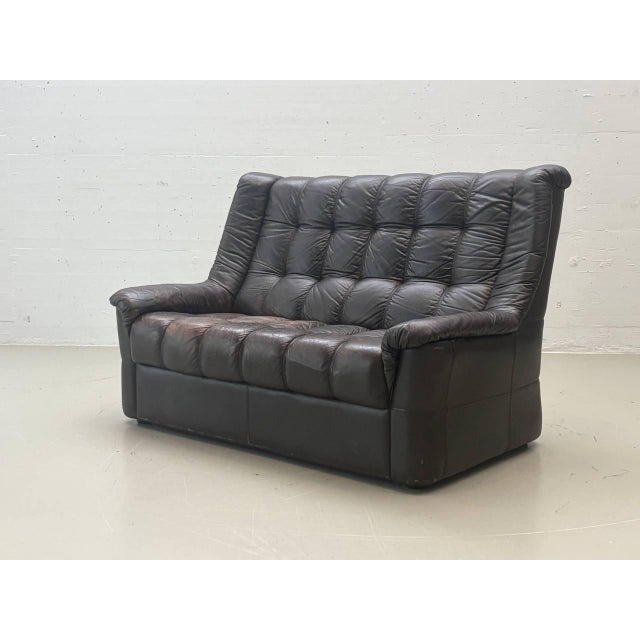 Vintage Black Leather Sofa, 1970s For Sale - Image 12 of 15
