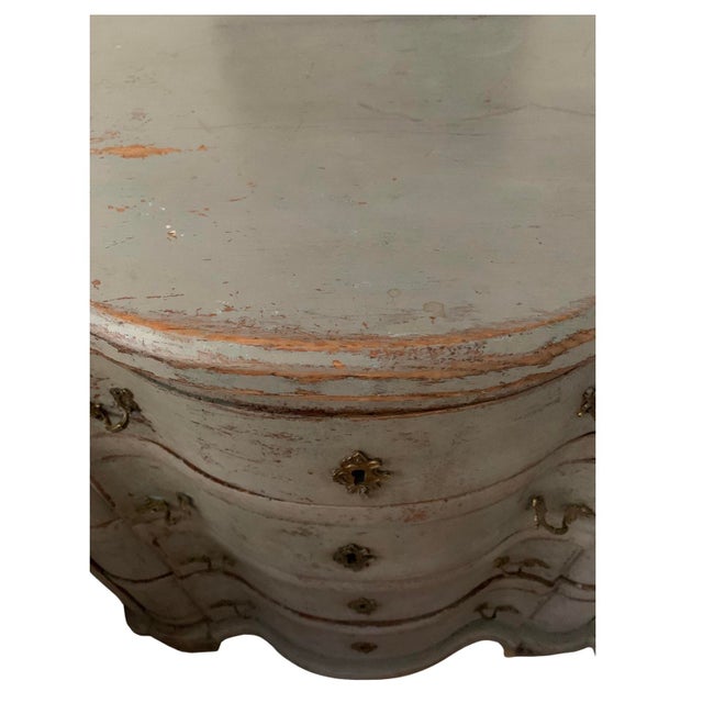 Great C18th style diminutive size painted Swedish commode it has an undulating bow front with four useful drawers and has...