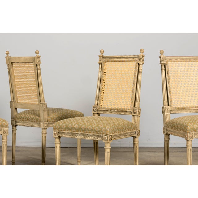 Set of Six Late 19th Century French Louis XVI Style Painted Cane Back Dining Chairs For Sale - Image 4 of 18