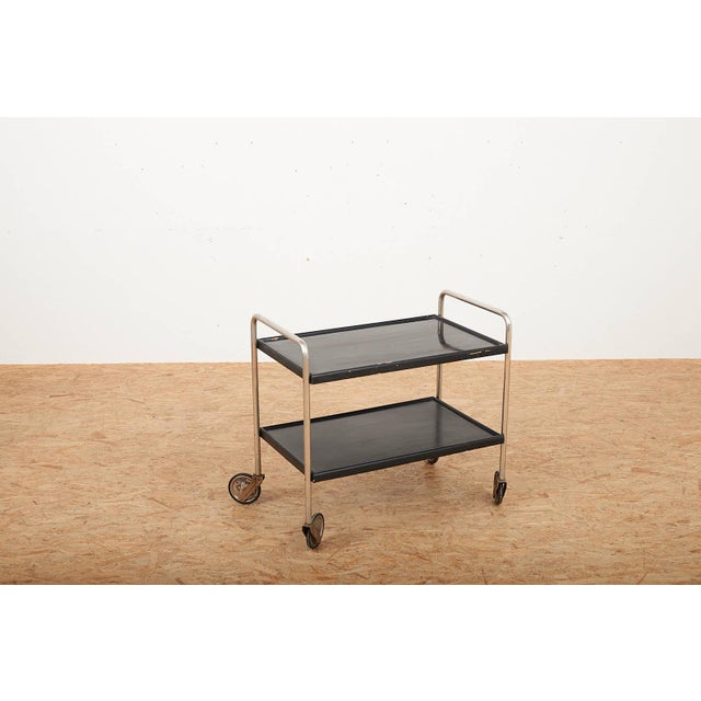 Wood Servierboy in Chrome-Plated Steel Tubing, Casters, and Wood from Ebo AG, 1954 For Sale - Image 7 of 9