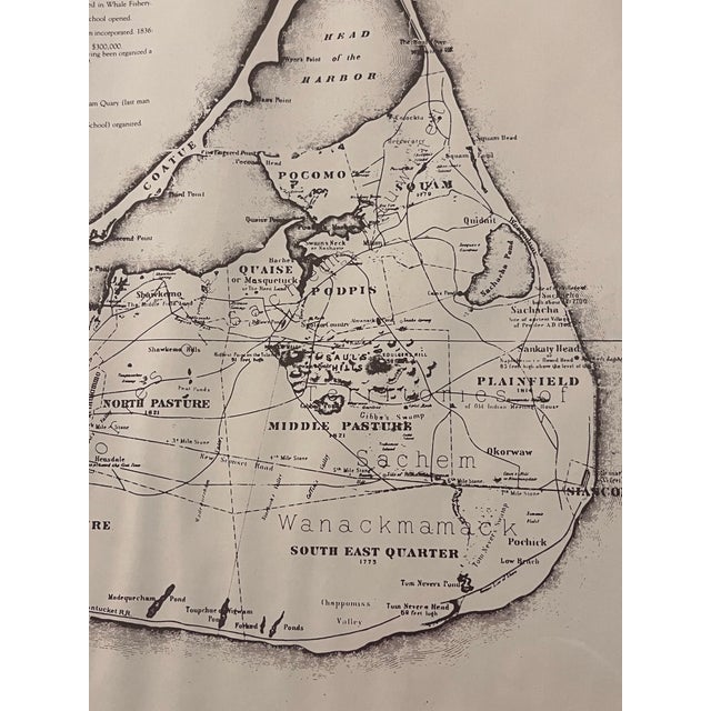 1970s Vintage Framed 1974 Historical Map of Nantucket, Tuckernuck, Gravelly, and Muskeget by Reverend F C Ewer For Sale - Image 5 of 17
