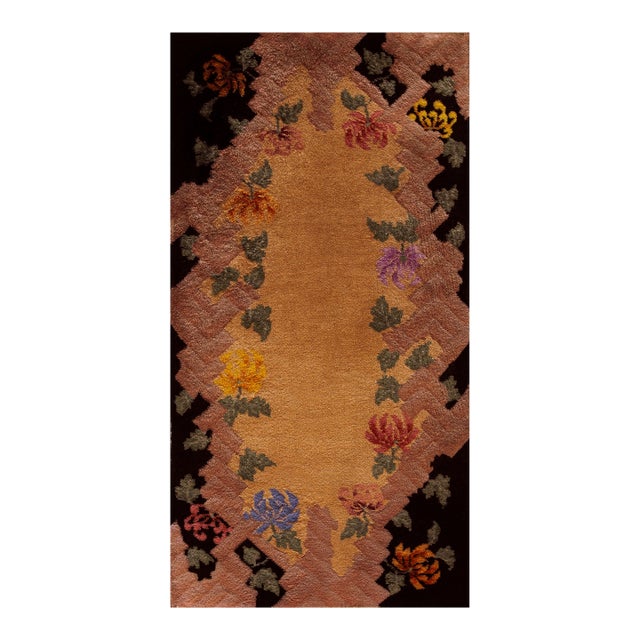 1920s Beige Floral Antique Chinese Art Deco Rug 2' X 3'10'' by Nichols Workshop Wool Knotted Carpet For Sale
