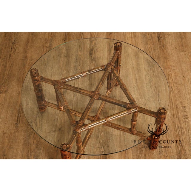 McGuire Bamboo And Rattan Round Glass Top Coffee Table For Sale - Image 10 of 16