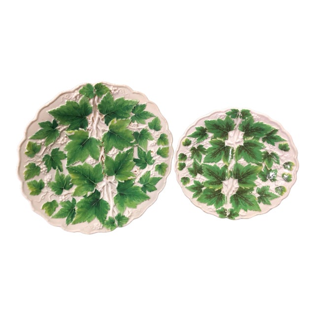 Antique Meissen Green Leaves Plates - a Pair For Sale