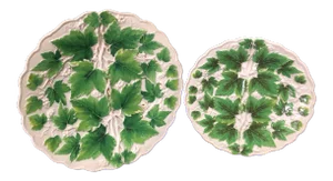 Antique Meissen Green Leaves Plates - a Pair