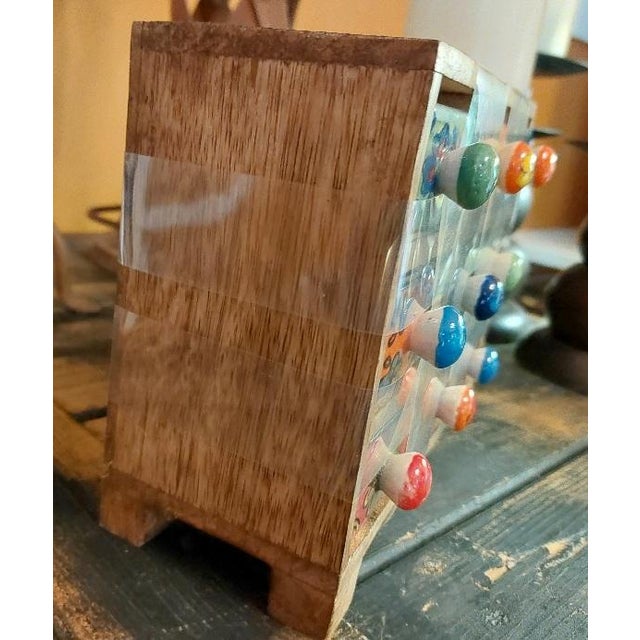 9 Drawer Ceramic & Wood Jewelry Spice Herb Cabinet Apothecary Chest India For Sale - Image 4 of 6